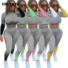 CM.YAYA Active Sweatsuit Print Women's Set Long Sleeve Tee Top Legging Pants Suit Sporty Tracksuit Two Piece Set Fitness Outfit 2024 - buy cheap