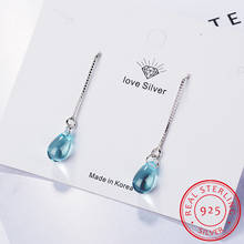 925 sterling silver long earrings for women water drop earrings with blue crystal Silver Fine Jewelry lady Gift 2024 - buy cheap