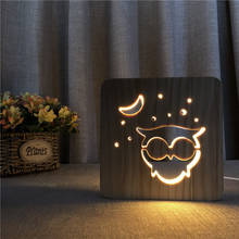 Coruja lua 3d lâmpada de mesa de esculpir em madeira, usb alimentado, luz noturna led para decoração de casa quarto, arte em madeira enfeites 2024 - compre barato