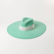 Chapéu de feltro elegante chapéu de inverno fedora para mulher lã grande aba larga verde panamá hattrilby chapéu torta igreja festa 2024 - compre barato