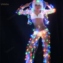 Roupa com capuz transparente colorida de led, fantasia de festa luminosa, equipamento de palco de equipe de dança, cd50 w02 2024 - compre barato