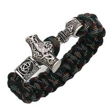 Мужской браслет Viking Thor Hammer Mjolnir, нордические руны с бусинами, женские манжеты, браслеты, Прямая поставка 2024 - купить недорого