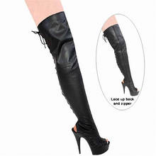 Sexy fish-mouth 15cm thigh-high boots, skinny heels for stage shows, pole dancing boots 2024 - buy cheap