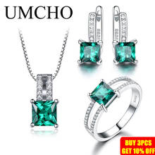 UMCHO Genuine 925 Sterling Silver Jewelry Sets for Women Gemstone Emerald Ring Pendant Stud Earrings Wedding Engagement Jewelry 2024 - buy cheap