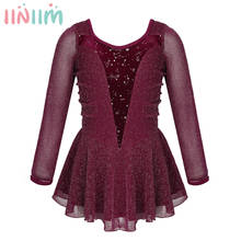 Iiniim-Vestido de princesa elástico brillante para niñas, ropa de terciopelo para patinaje sobre hielo, leotardo de baile 2024 - compra barato