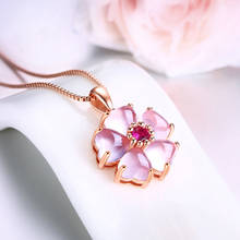 Cute Female Moonstone Crystal Pendant Necklace Classic Rose Gold Color Wedding Necklaces For Women Pink Flower Chain Necklace 2024 - buy cheap