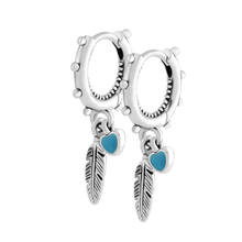 Spiritual Feathers Hoop Earrings Fashion 925 Sterling Silver Jewelry Color Enamel Heart Dangle Women Earrings Jewelry Accessory 2024 - buy cheap