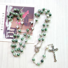 QIGO-collar con colgante de Cruz para hombre y mujer, joyería de oración católica, piedra verde 2024 - compra barato