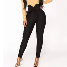 Женские тонкие узкие брюки с высокой талией с поясом леггинсы длинные узкие брюки черные 2024 - купить недорого
