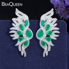 Pendientes grandes con alas verdes exquisitas de marca BeaQueen para mujer pendientes de circonita cúbica de cristal Irregular joyería de fiesta E319 2024 - compra barato