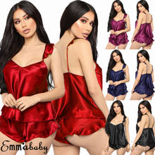 Womens Satin Lingerie Ladies Nightie Nightwear Night Dress Silk Sexy 2 PCS 2024 - buy cheap