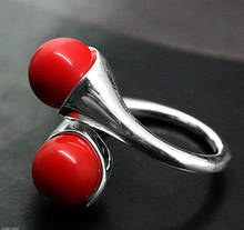 Gran oferta, nuevo estilo >>>> anillo de plata esterlina sólida 925 DE Coral ROJO Natural para mujer, talla ajustable 2024 - compra barato