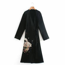 Fitshinling Vintage Embroidery Kimono Black Elegant Cardigan Women Long Sleeve Slim Fashion Coat Bohemian Beach Cover Up Wear 2024 - buy cheap