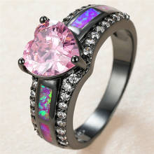 Anel de noivado feminino com ouro preto, anel de cristal dourado fofo de coração para mulheres, opala rosa 2024 - compre barato