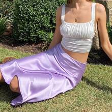 Y2K Purple Satin Midi Skirt High Waisted A-line Long Bodycon Silk Skirts 2021 Elegant Office Ladies Women Clothes Streetwear 2024 - buy cheap