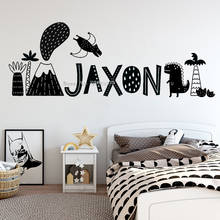 Adesivo de vinil com nome personalizado, arte com tema de dinossauro para berçário do bebê menino quarto decoração de parede murais lc1831 2024 - compre barato