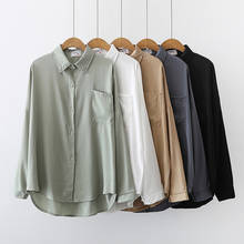 Blusa de chifón de manga larga para Ropa de talla grande, camisa femenina de color negro, color liso, 2021 2024 - compra barato