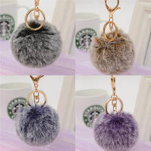 White Tip Fur Pom Pom Ball Keychain 1 Ball 5 Colors Women Bag Key Chains Pompon Porte Clef Pompom De Fourrure 7cm New Fashion 2024 - buy cheap