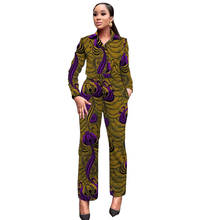 African Wax Print Women Outfits Turn Down Collar Shirts Patch Casual Pants Ankara Fashion Female Dashiki Wear 2024 - buy cheap