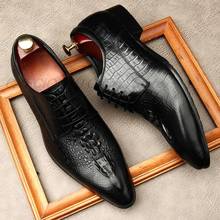 Туфли мужские классические из натуральной кожи, модные свадебные броги, заостренный носок, на шнуровке, деловые туфли, туфли-оксфорды для вечерние, черные 2024 - купить недорого
