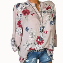 Summer Women Tops Blouses Spring Autumn Elegant Long Sleeve Print V-Neck Blouse Blusa Casual Loose Shirts Plus Size 5XL 2024 - compre barato