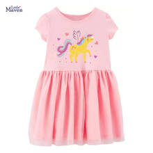 Frocks for Girls 2021 Summer Baby Girl Pink Vestiods Children Clothes Toddler Unicorn Print Tulle Dresses for Kids 2-7 Years 2024 - buy cheap