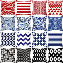 Fronhas decorativas de poliéster, capa de almofada para travesseiro decorativa de série geométrica preta, azul e vermelha, almofadas para sofá 2024 - compre barato
