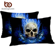 BeddingOutlet Burning Skull Pillowcase Flame Fire Pillow Cover Microfiber Blue 3D Print Gothic Pillow Case 50x75cm Dropship 2024 - buy cheap