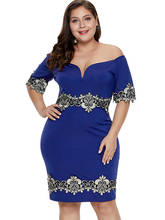 Rosegal Slit Plus Size Dress Sexy Off The Shoulder Embroidered Bodycon Dress Women Half Sleeve Summer Going Out Party Dresses 2024 - buy cheap