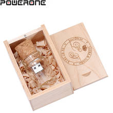 POWERONE free custom logo Glass bottle USB + BOX Flash Drive Pendrive 64GB 32GB 16GB 4GB Memory Stick photography wedding gifts 2024 - buy cheap