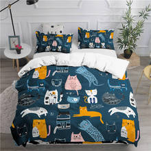 Juego de ropa de cama con dibujos de gatos, edredón de tamaño Queen, funda de almohada, ropa de cama 2024 - compra barato