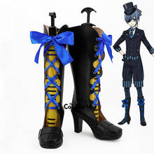 Roupa de mordomo preta kuroshitsuji: book of the atlantic sky sky sky serve para personalização de cosplay, botas de salto alto 2024 - compre barato