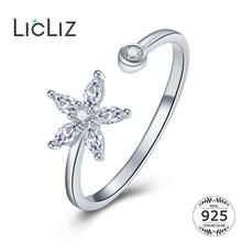 LicLiz 925 Sterling Silver Zircon Diamond Flower Cuff Rings for Women Open Adjustable Ring Jewelry Birthday Gifts LR0748 2024 - buy cheap