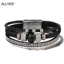 ALLYES Crystal Beads Leather Bracelets for Women Retro Boho Sequin Wide Wrap Multilayer Charm Bracelet & Bangles Female Jewelry 2024 - buy cheap