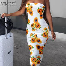 2021 Spring Sumer Sexy Women Dress Ladies Off Shoulder Sleeveless Sunflower Floral Dress Female Skinny Casual Long Maxi Dress 2024 - buy cheap