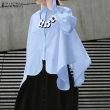 Zanzea blusa feminina assimétrica, camisa feminina manga comprida botão casual túnica 2024 - compre barato