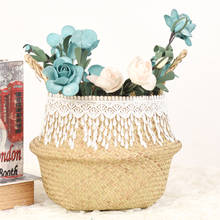 Rattan Straw Basket Wicker Seagrass Folding Laundry Flower Pot Vase fashion Garden Hanging Lace feather tassel Basket 2024 - buy cheap