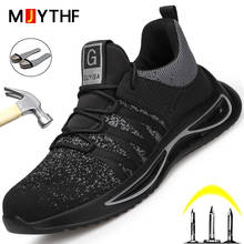 Sapatos de segurança masculinos, tênis respirável da moda para trabalho, com biqueira de aço, solado à prova de perfuração, calçado indestrutível para homens 2024 - compre barato