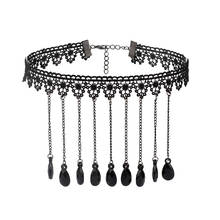 Poputton Punk Black Lace Tattoo Women Choker Necklace Boho Gothic Tassel Choker Necklaces Collar Jewelry 2024 - buy cheap