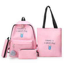 Conjunto de 4 Mochilas de lona para mujer, bolsos de hombro con estampado, mochila escolar para niña, mochila para estudiante 2024 - compra barato