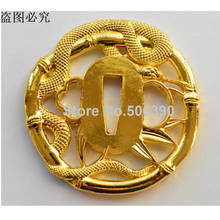 Wonderful Golden Alloy Guard Tsuba W Snake For Japanese Sword Samurai Katana 2024 - buy cheap