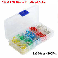 5x100 pces = 500 pces 5mm diodo led kit cor misturada vermelho verde amarelo azul branco + caixa 2024 - compre barato