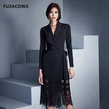 YUZACDWX 2019Autumn Fashion Women Long Sleeve Notched Lace Stitching Blazer Dress Suit Jacket Office Lady Wrap Dresses Vestidos 2024 - buy cheap