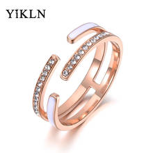 YiKLN Trendy Titanium Anéis de Aço Inoxidável Esmalte Branco Para Mulheres Meninas Mosaico de Cristal CZ Amor Anel de Aniversário de Jóias YR19077 2024 - compre barato