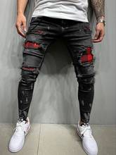 Pantalones vaqueros rasgados ajustados para hombre, Jeans elásticos de rejilla, elásticos, de retales para trotar, con agujeros en la calle 2024 - compra barato