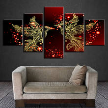 Modular Painting Home Decor Frame HD Print Canvas 5 Pieces Red and Gold Love Birds Pictures Bedroom Romantic Poster 2024 - buy cheap