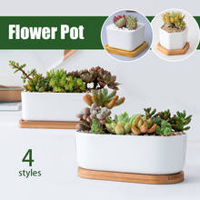 Succulent Plant Pot Square Ceramic Pot Room Decorate Flowerpot Set With Bamboo Support For Desktop 2024 - buy cheap