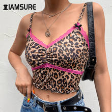 IAMSURE Leopard Print Lace Patchwork Aesthetic Crop Tops For Women Sexy V-Neck Rave Outfits Party Clubwear Female Tank Tops 2024 - buy cheap