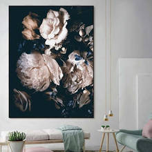 Modern Elegant Pink Rose In Darkness Canvas Painting Flower Cuadros Print For Living Room Bedroom Aisle Abstract Wall Art Decor 2024 - buy cheap