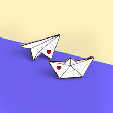 Cute Red heart Paper Plane Aircraft Boat Pins Brooches Custom Love Letter Brooches Lapel Pin Badge Jewelry For Friends Lover 2024 - buy cheap